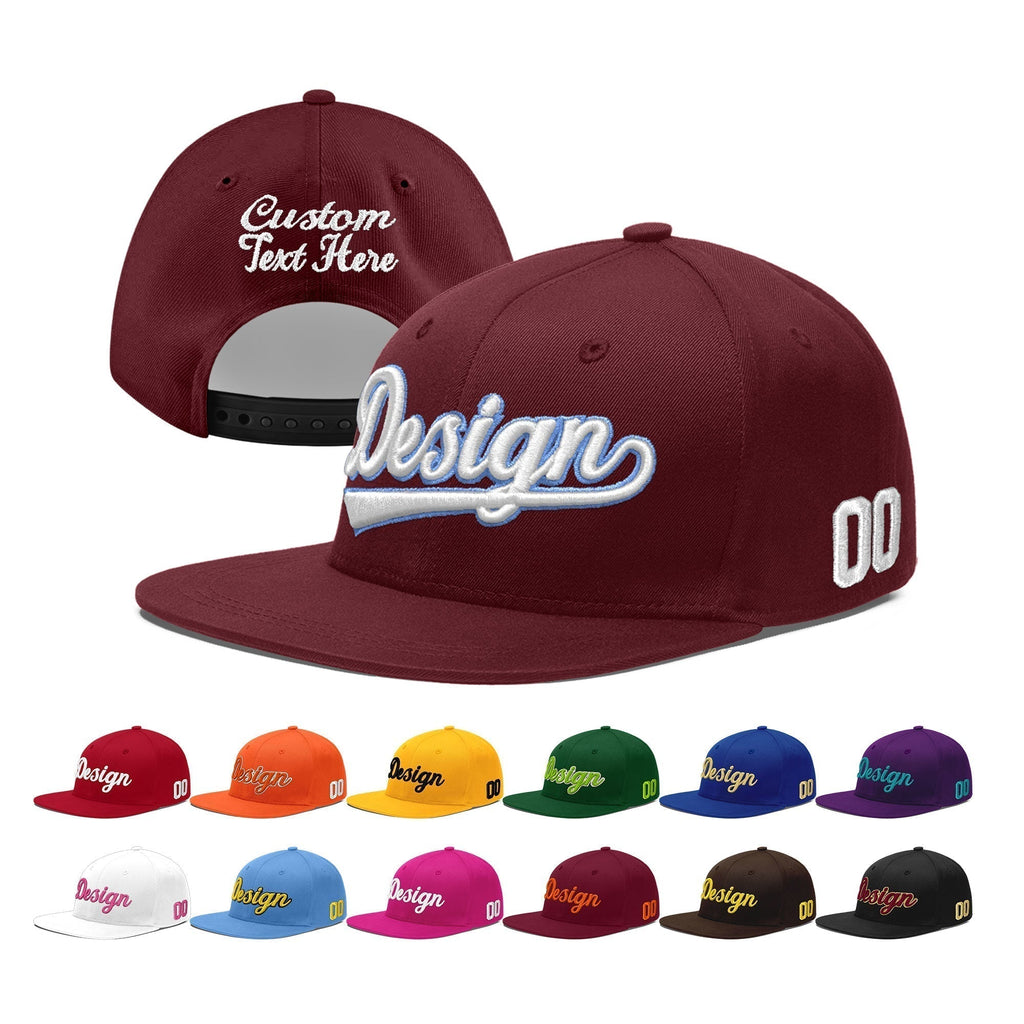 Custom Burgundy 3D Puff Embroidery Flat Embroidery Casual Sport Baseball Cap