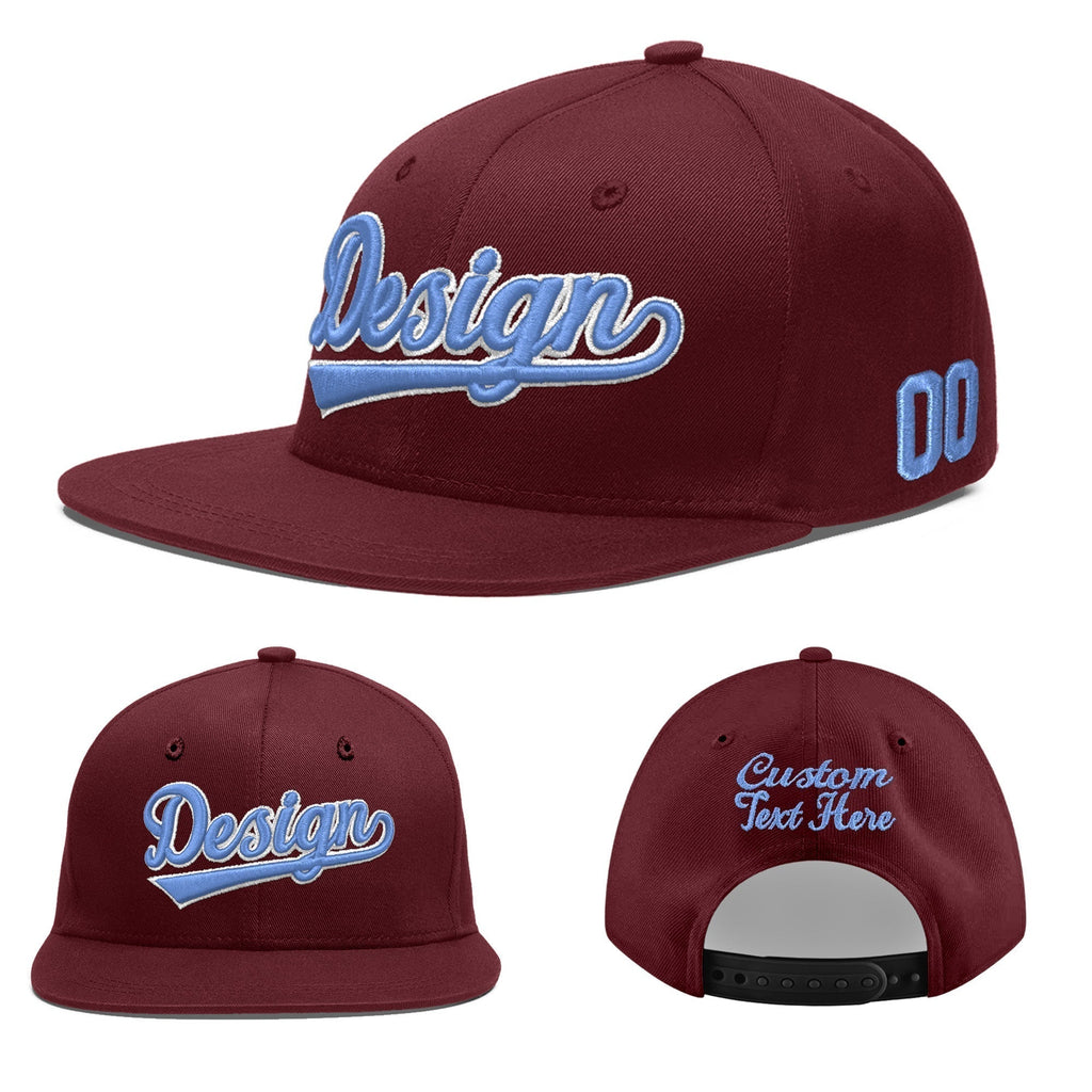 Custom Burgundy 3D Puff Embroidery Flat Embroidery Casual Sport Baseball Cap