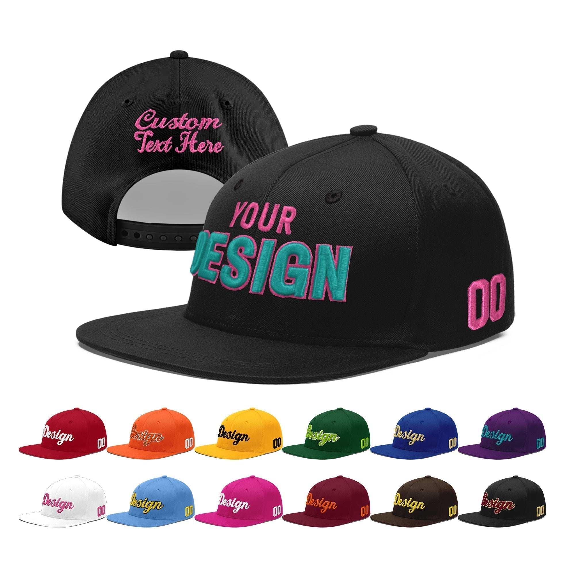 Custom Black 3D Puff Embroidery Flat Embroidery Casual Sport Baseball Cap