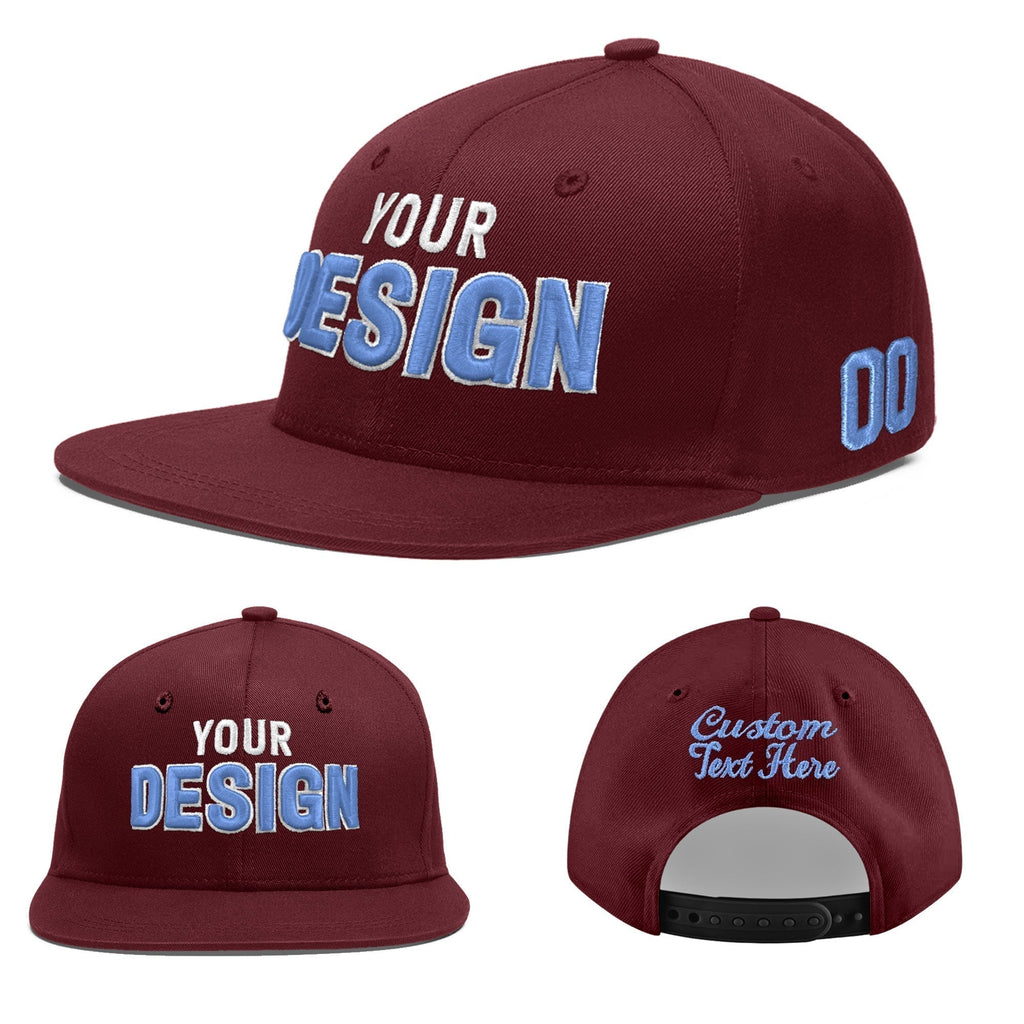 Custom Burgundy 3D Puff Embroidery Flat Embroidery Casual Sport Baseball Cap