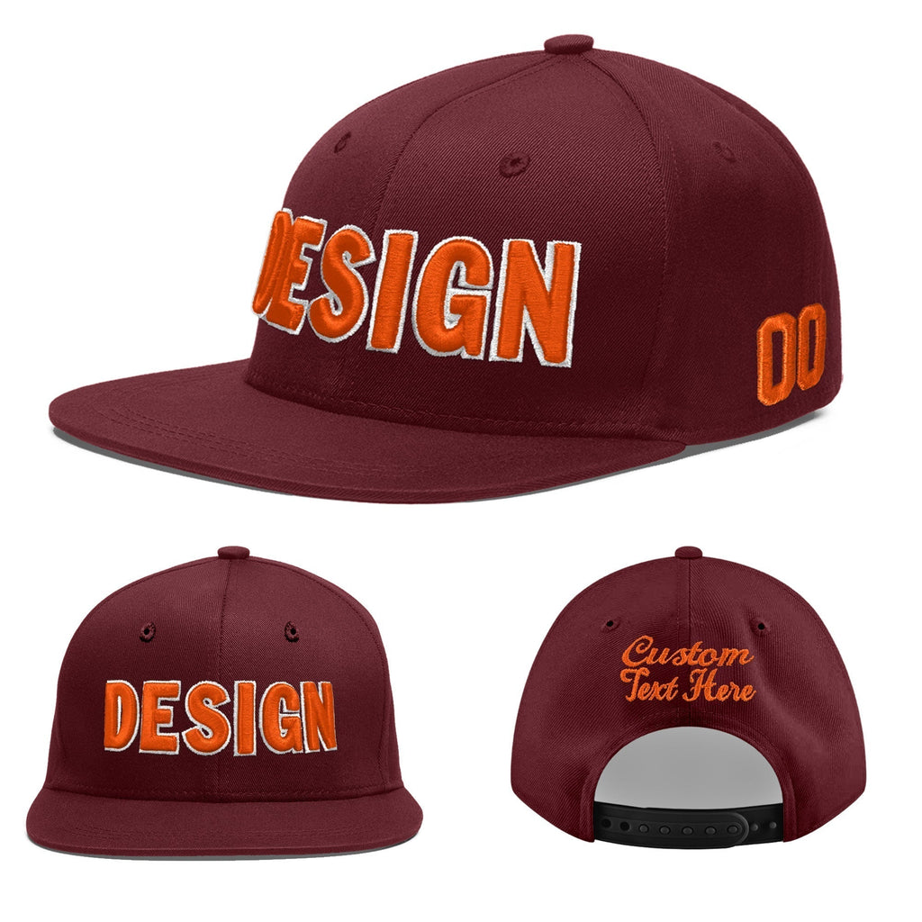 Custom Burgundy 3D Puff Embroidery Flat Embroidery Casual Sport Baseball Cap