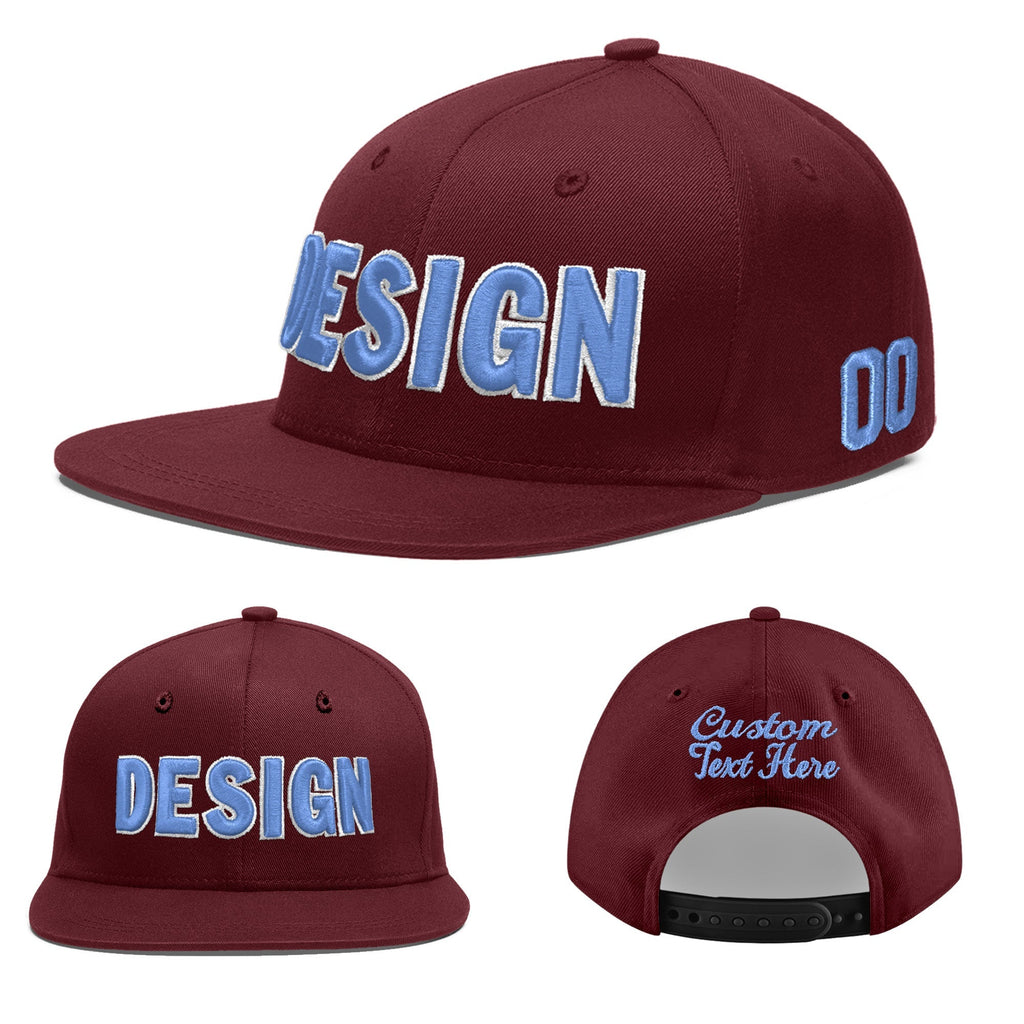 Custom Burgundy 3D Puff Embroidery Flat Embroidery Casual Sport Baseball Cap