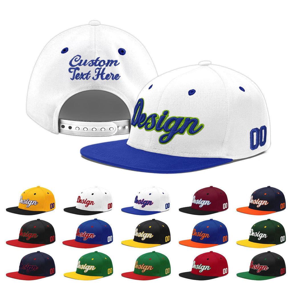 Custom White Royal Blue 3D Puff Embroidery Flat Embroidery Casual Sport Baseball Cap