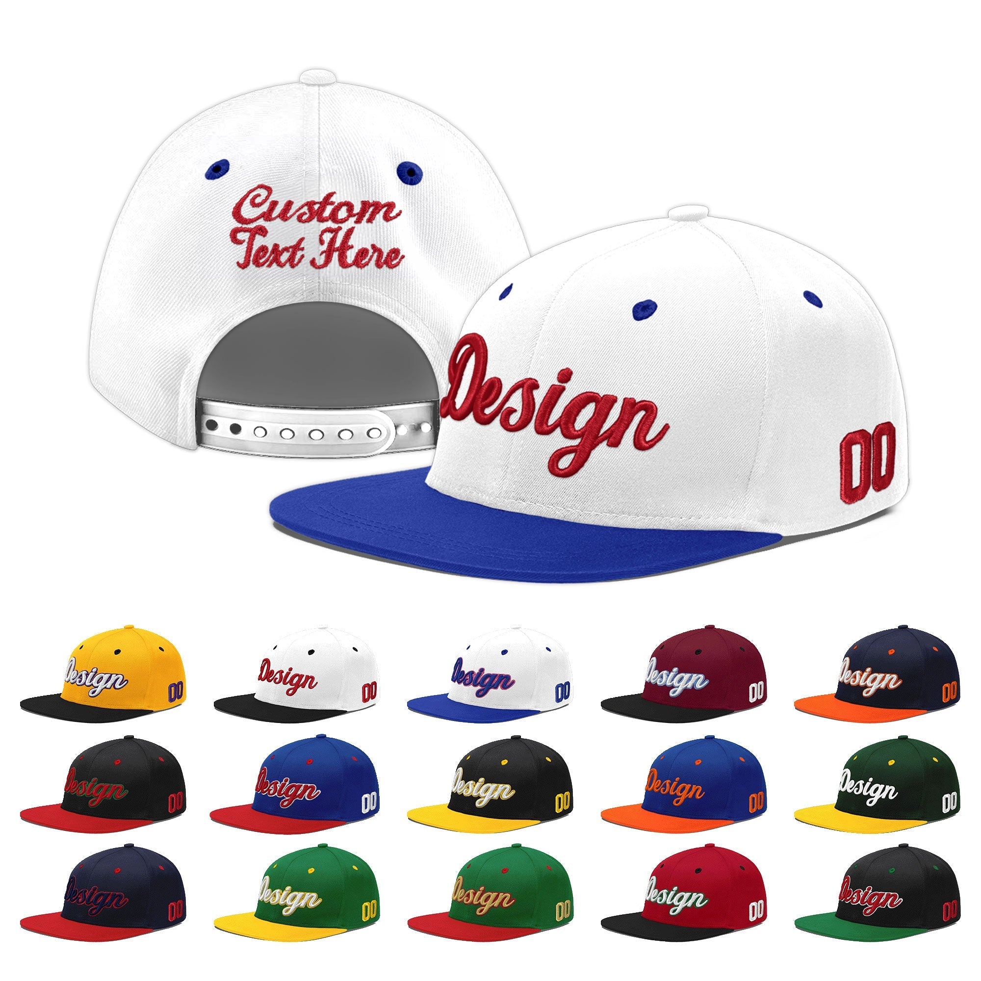 Custom White Royal Blue 3D Puff Embroidery Flat Embroidery Casual Sport Baseball Cap