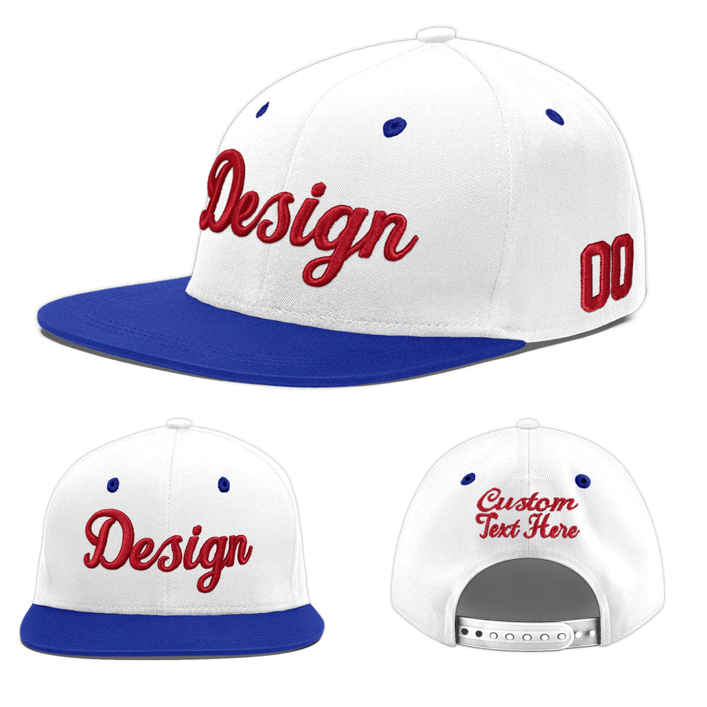 Custom White Royal Blue 3D Puff Embroidery Flat Embroidery Casual Sport Baseball Cap