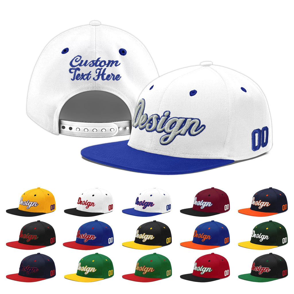 Custom White Royal Blue 3D Puff Embroidery Flat Embroidery Casual Sport Baseball Cap