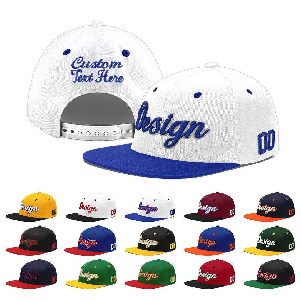 Custom White Royal Blue 3D Puff Embroidery Flat Embroidery Casual Sport Baseball Cap