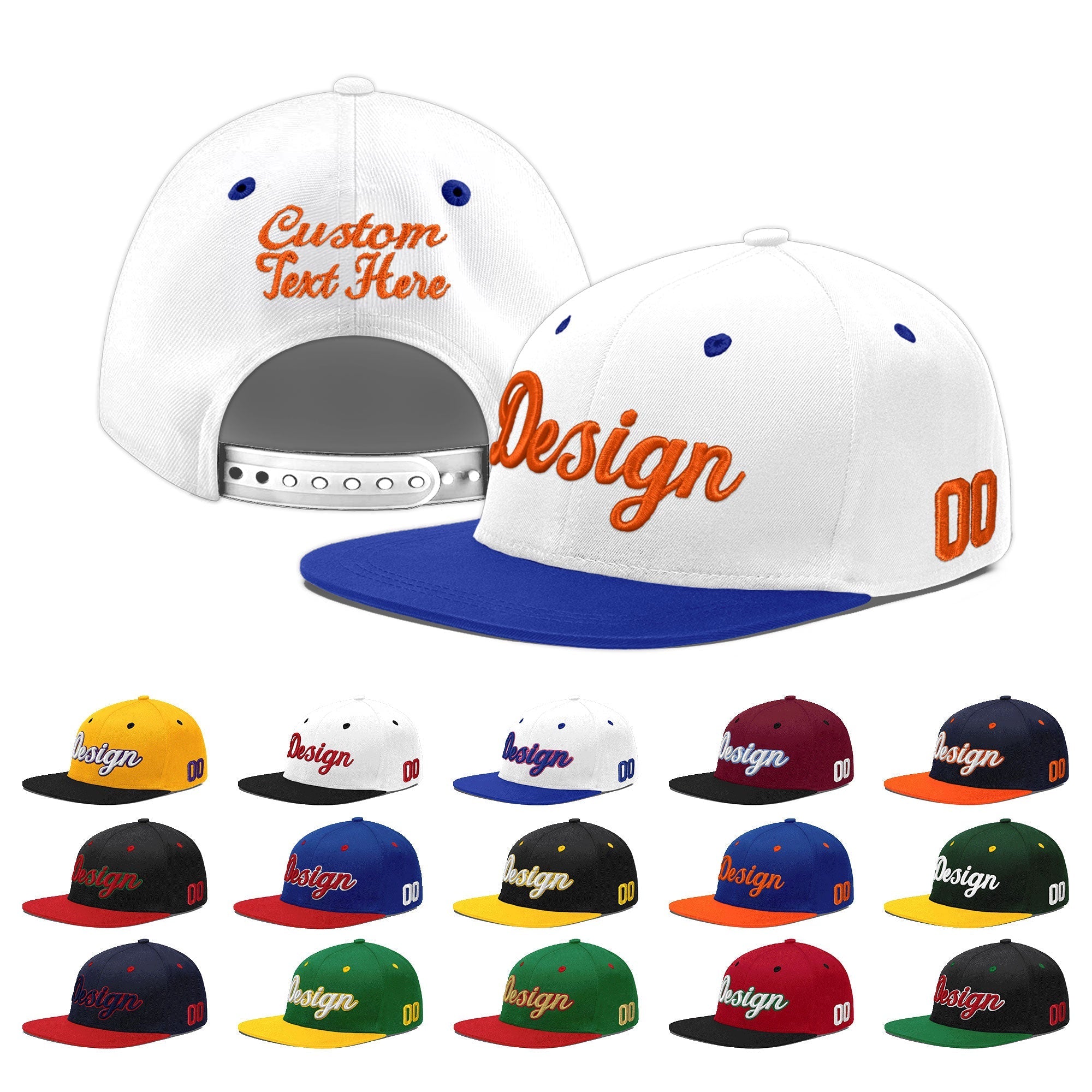 Custom White Royal Blue 3D Puff Embroidery Flat Embroidery Casual Sport Baseball Cap