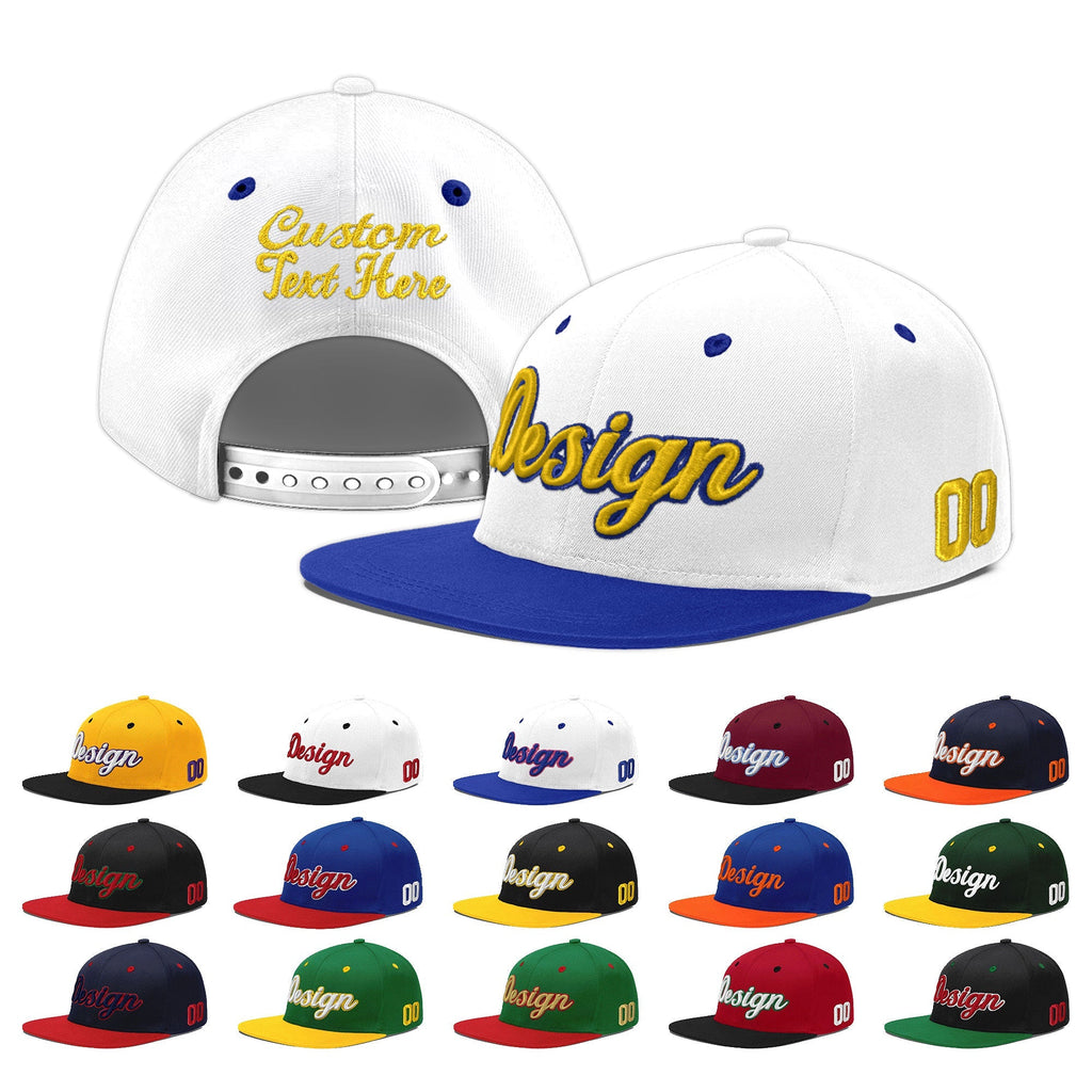Custom White Royal Blue 3D Puff Embroidery Flat Embroidery Casual Sport Baseball Cap