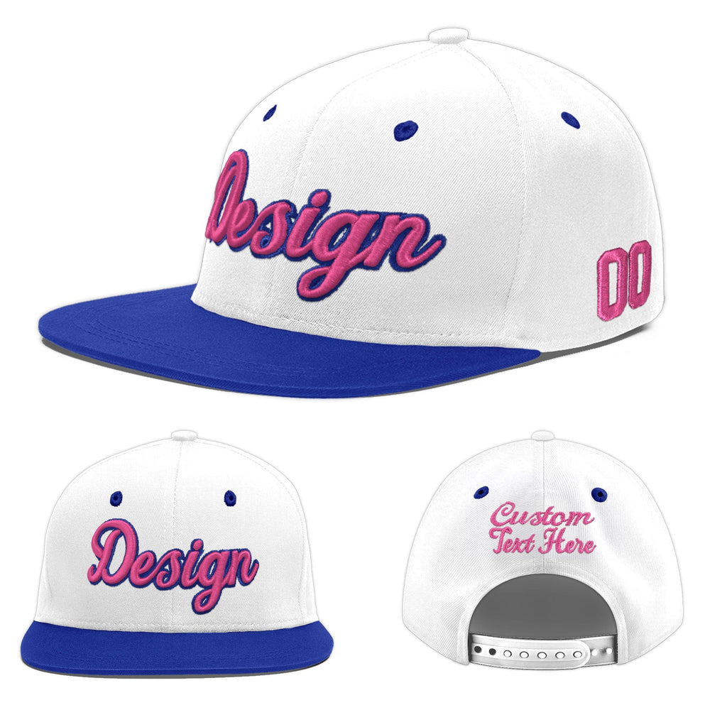 Custom White Royal Blue 3D Puff Embroidery Flat Embroidery Casual Sport Baseball Cap