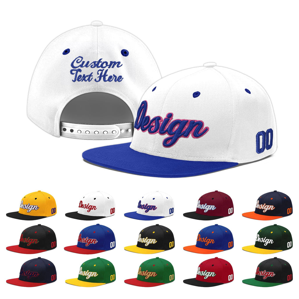 Custom White Royal Blue 3D Puff Embroidery Flat Embroidery Casual Sport Baseball Cap