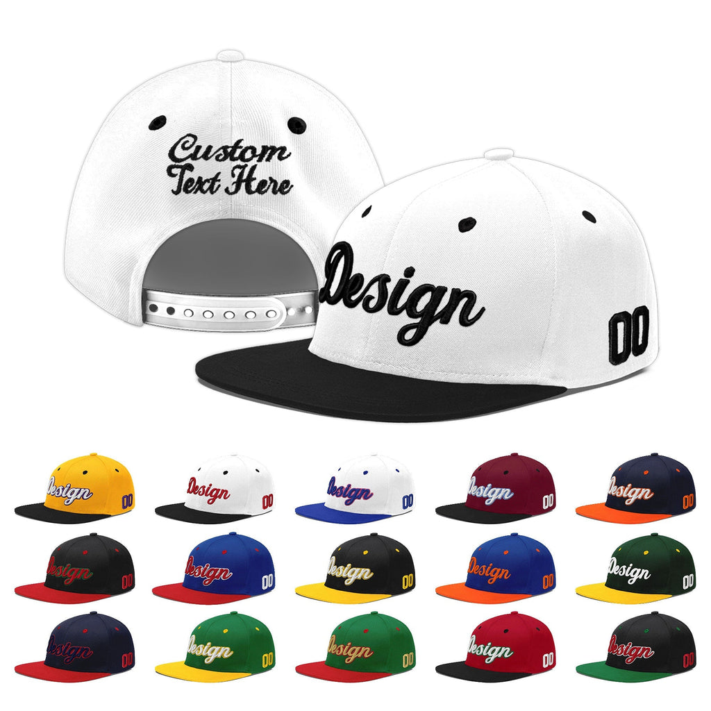 Custom White Black 3D Puff Embroidery Flat Embroidery Casual Sport Baseball Cap
