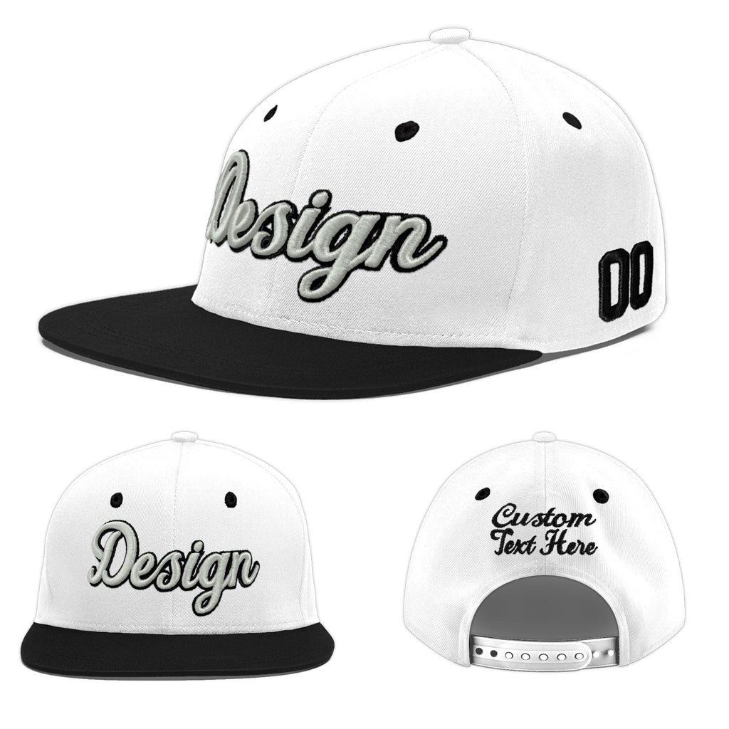 Custom White Black 3D Puff Embroidery Flat Embroidery Casual Sport Baseball Cap