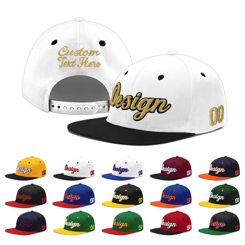 Custom White Black 3D Puff Embroidery Flat Embroidery Casual Sport Baseball Cap