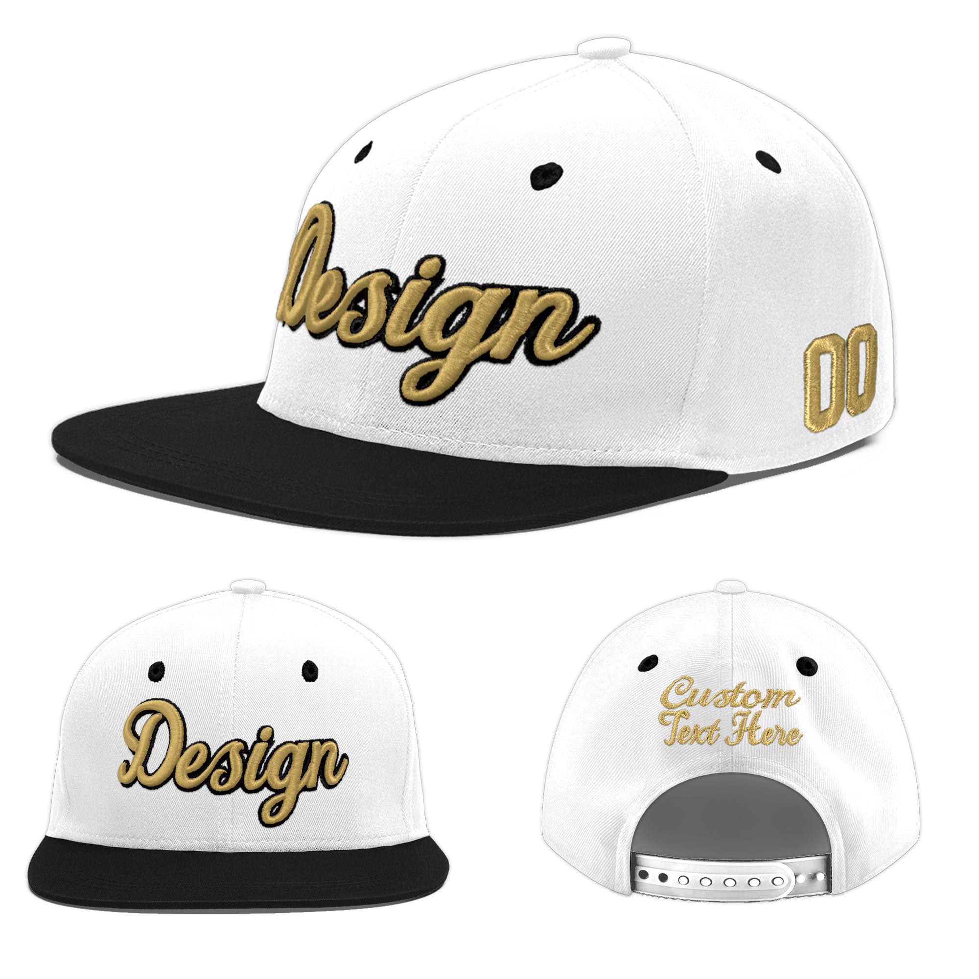 Custom White Black 3D Puff Embroidery Flat Embroidery Casual Sport Baseball Cap