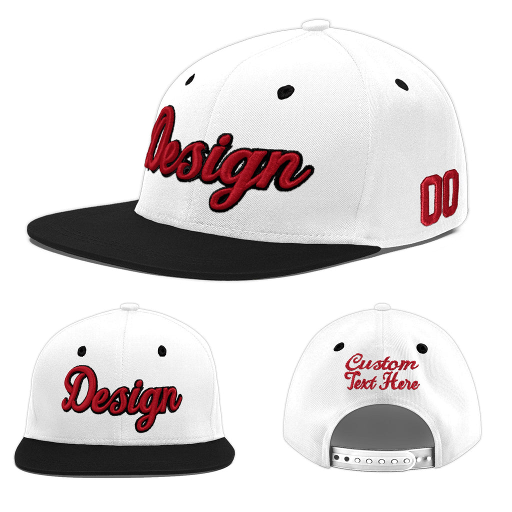 Custom White Black 3D Puff Embroidery Flat Embroidery Casual Sport Baseball Cap