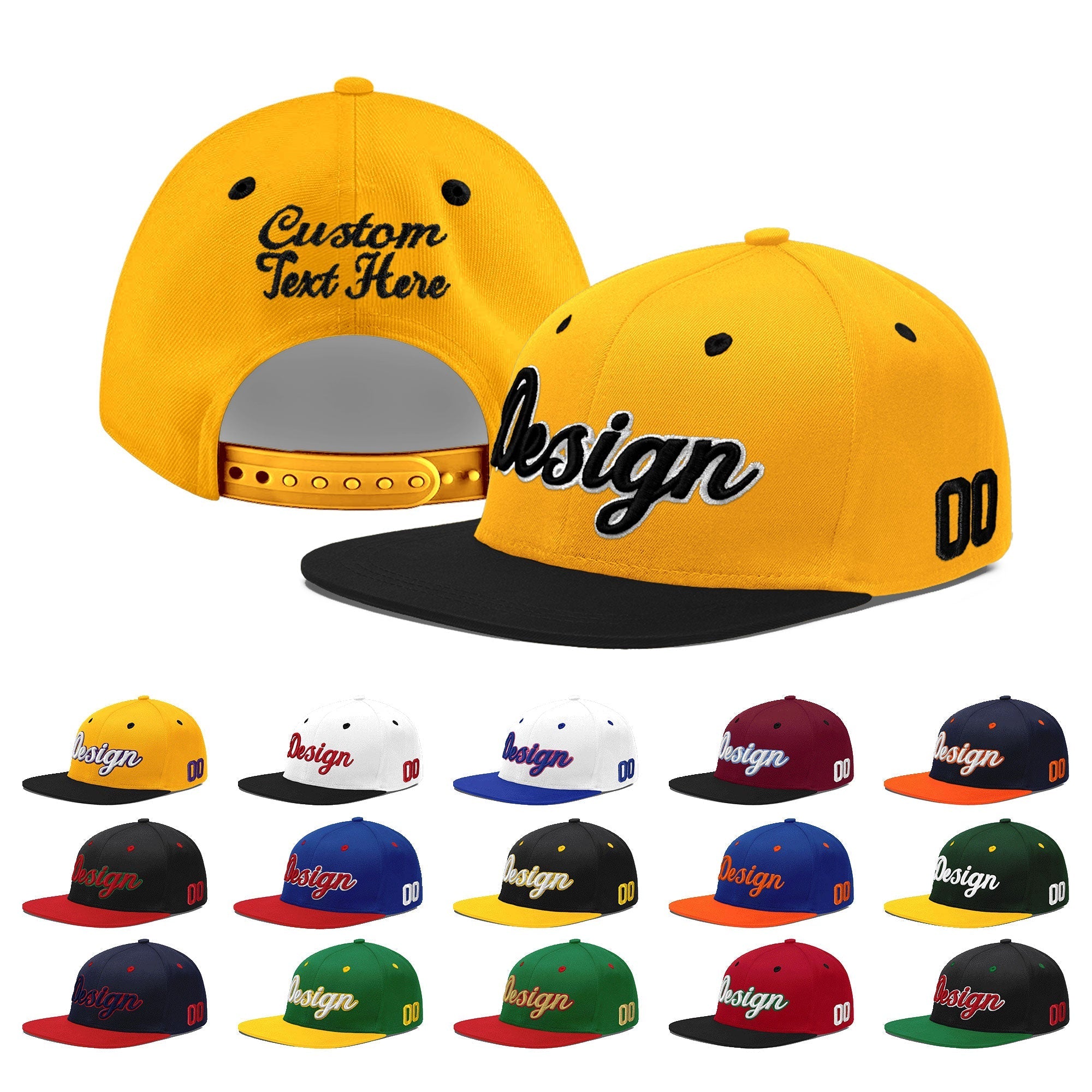 Custom Gold Black 3D Puff Embroidery Flat Embroidery Casual Sport Baseball Cap