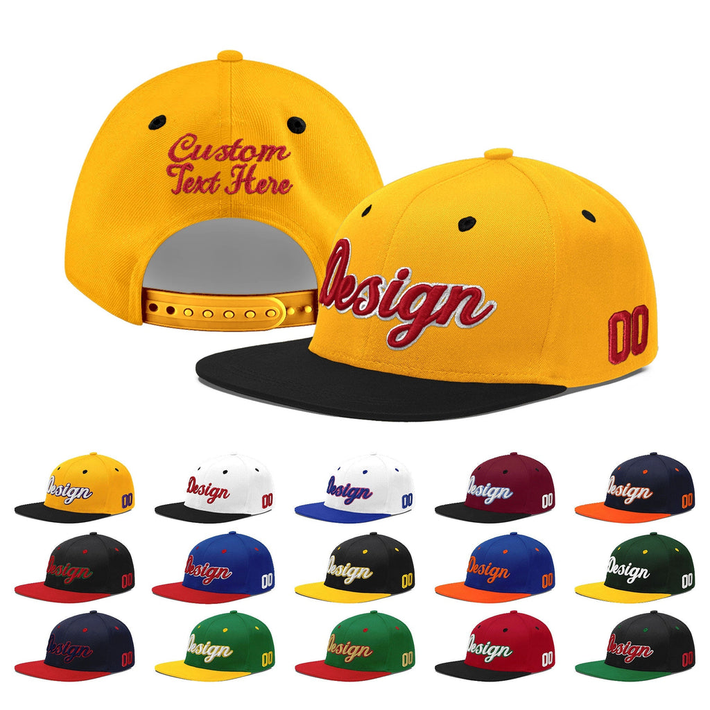 Custom Gold Black 3D Puff Embroidery Flat Embroidery Casual Sport Baseball Cap