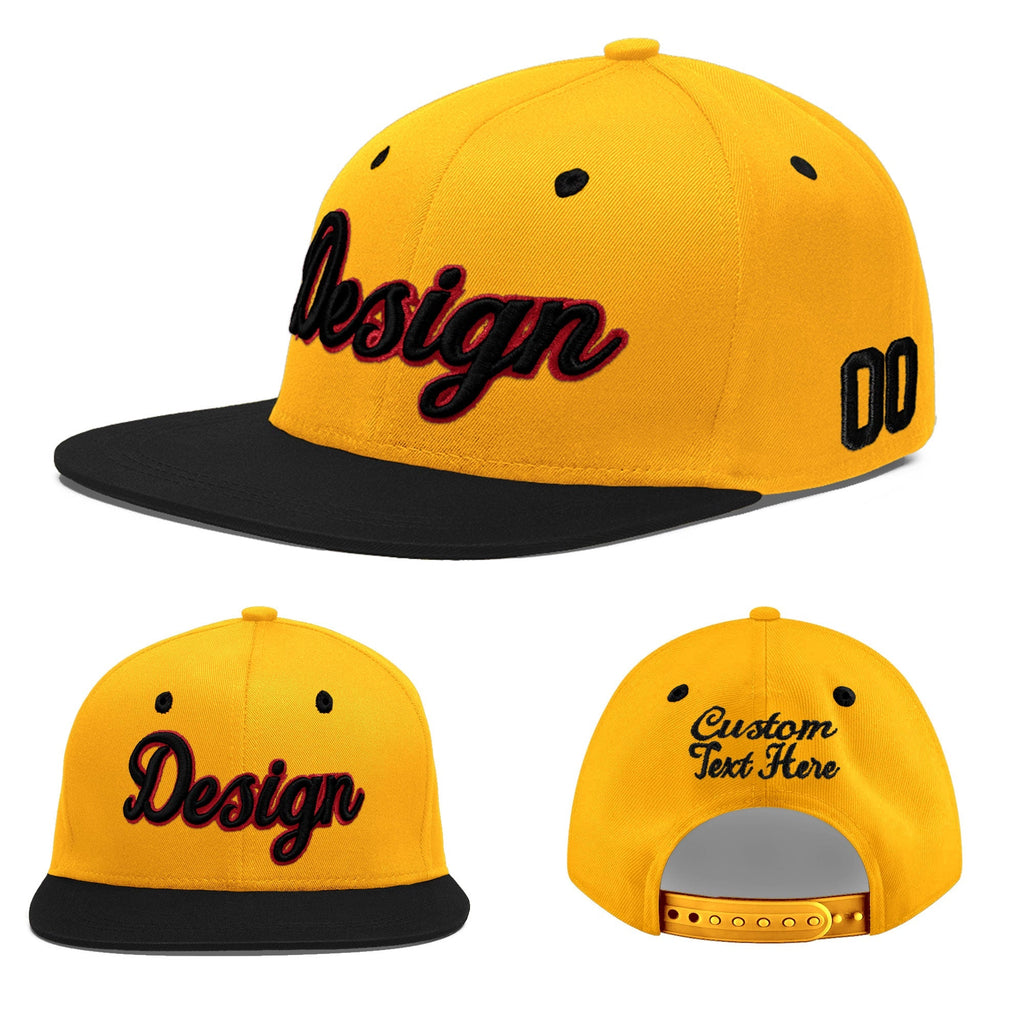 Custom Gold Black 3D Puff Embroidery Flat Embroidery Casual Sport Baseball Cap