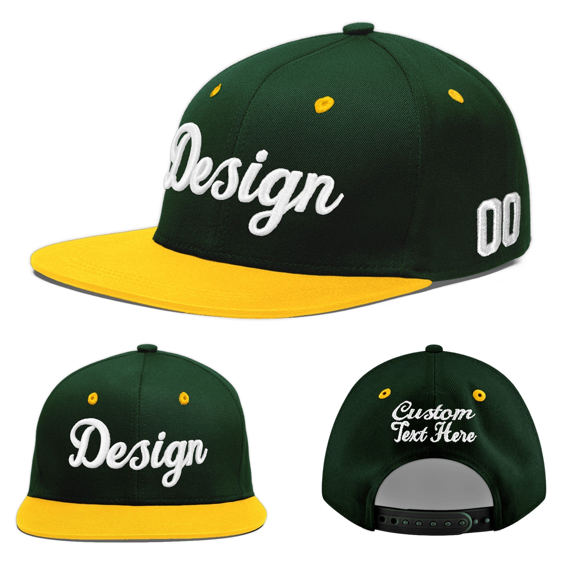 Custom Green Gold 3D Puff Embroidery Flat Embroidery Casual Sport Baseball Cap Secondary image