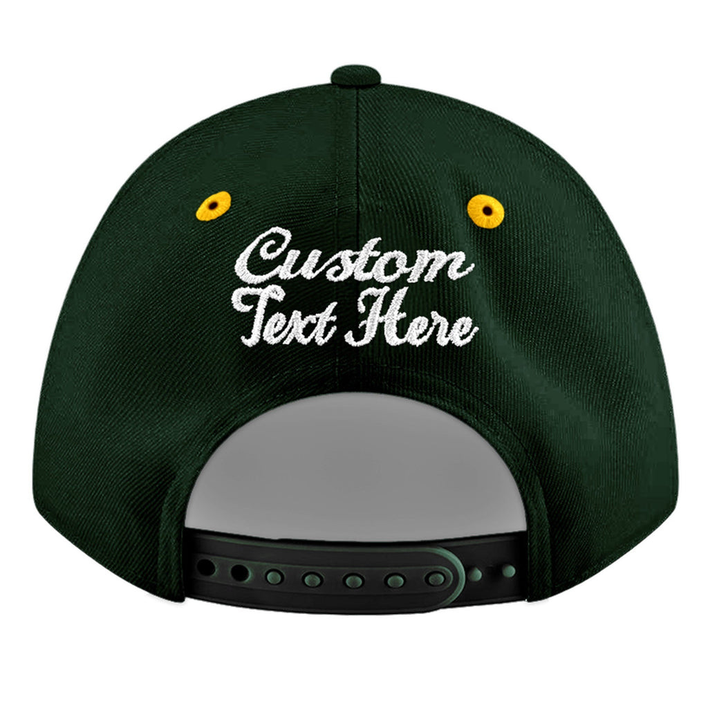 Custom Green Gold 3D Puff Embroidery Flat Embroidery Casual Sport Baseball Cap