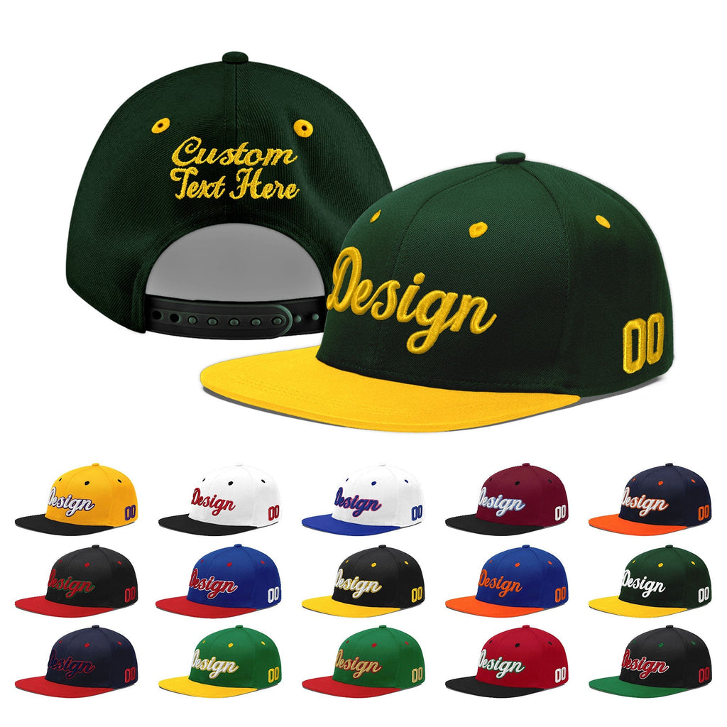 Custom Green Gold 3D Puff Embroidery Flat Embroidery Casual Sport Baseball Cap