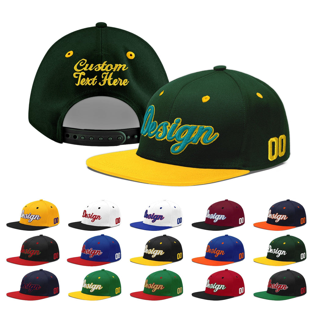 Custom Green Gold 3D Puff Embroidery Flat Embroidery Casual Sport Baseball Cap