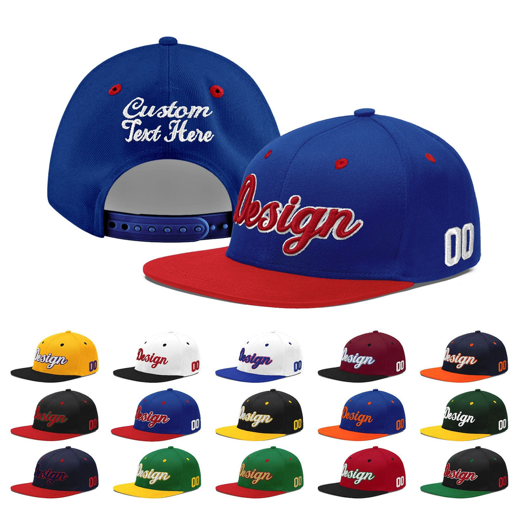 Custom Royal Blue Red 3D Puff Embroidery Flat Embroidery Casual Sport Baseball Cap