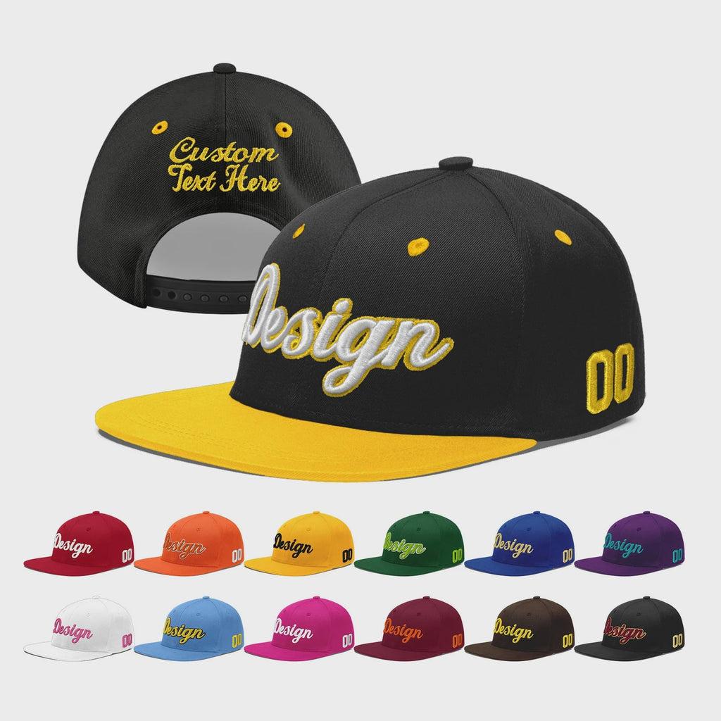 Custom Black Gold 3D Puff Embroidery Flat Embroidery Casual Sport Baseball Cap