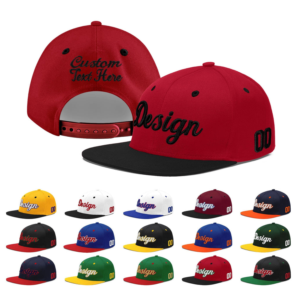 Custom Red Black 3D Puff Embroidery Flat Embroidery Casual Sport Baseball Cap