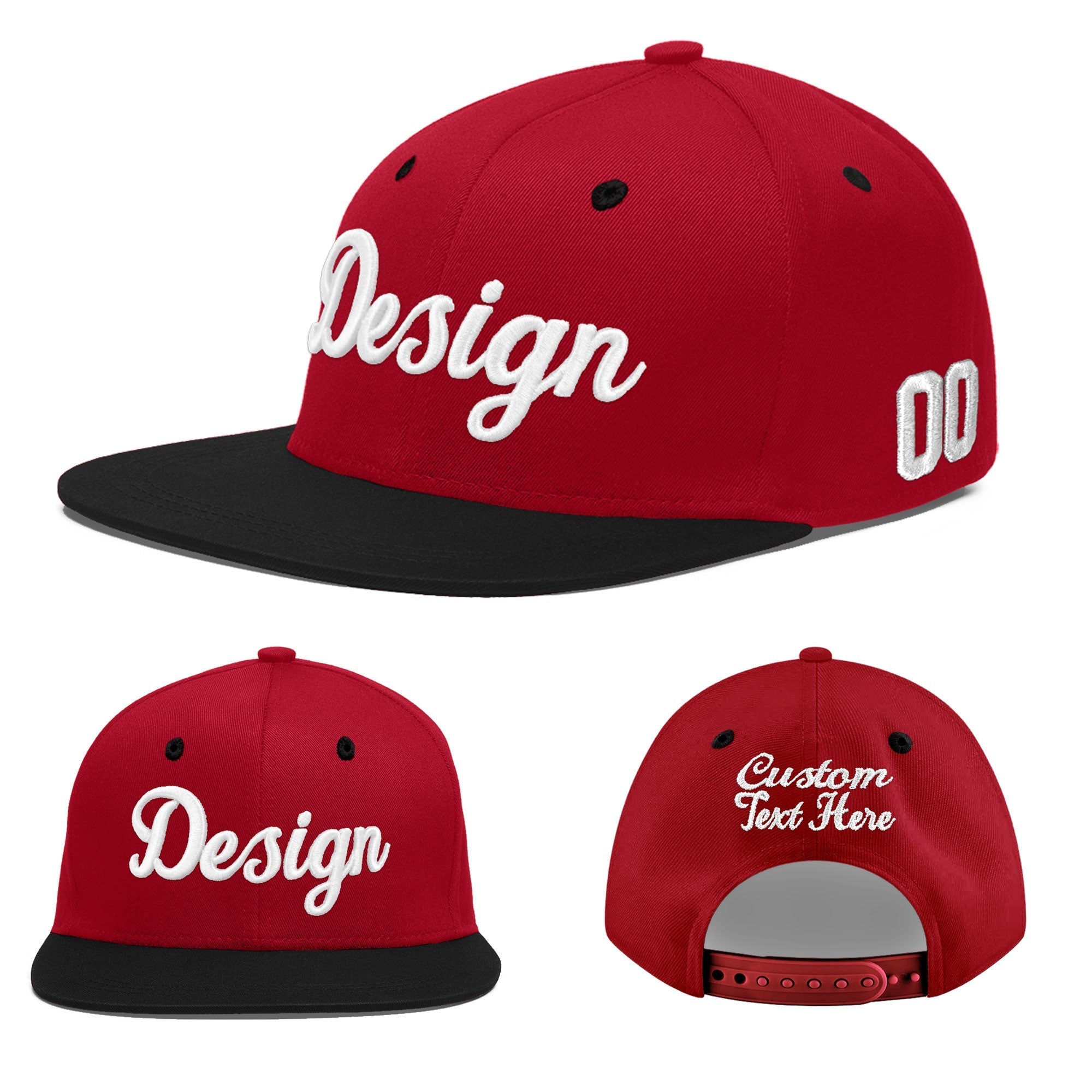 Custom Red Black 3D Puff Embroidery Flat Embroidery Casual Sport Baseball Cap