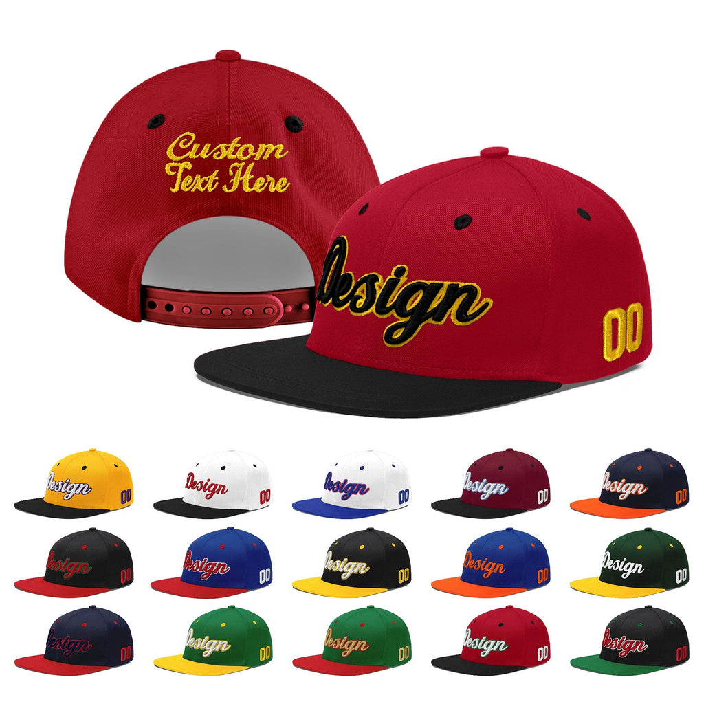 Custom Red Black 3D Puff Embroidery Flat Embroidery Casual Sport Baseball Cap