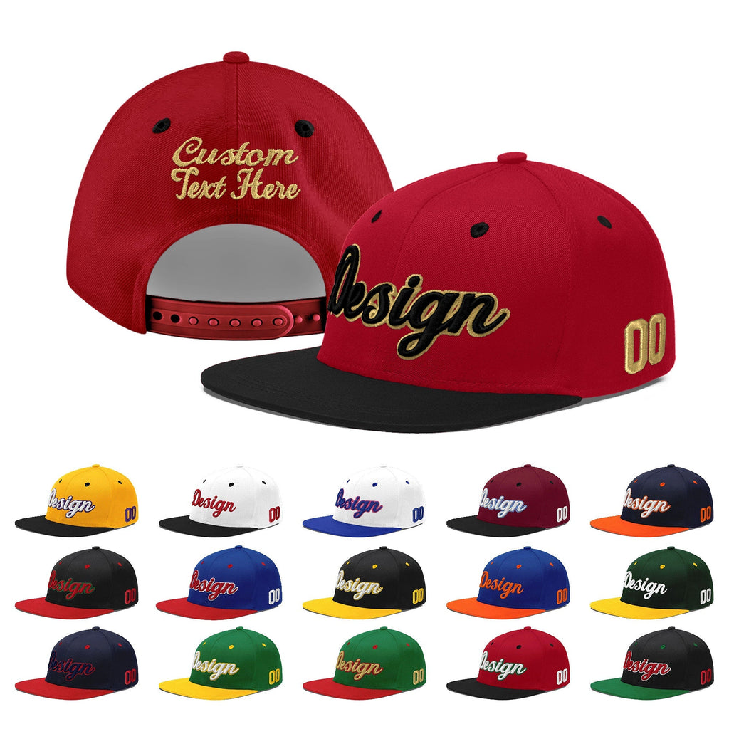 Custom Red Black 3D Puff Embroidery Flat Embroidery Casual Sport Baseball Cap