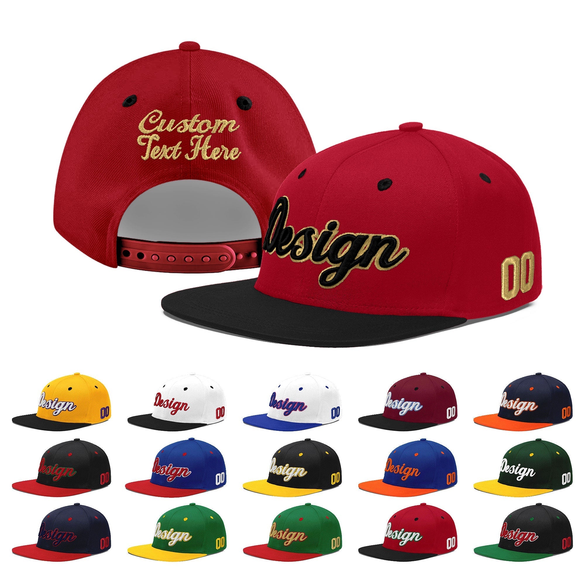 Custom Red Black 3D Puff Embroidery Flat Embroidery Casual Sport Baseball Cap