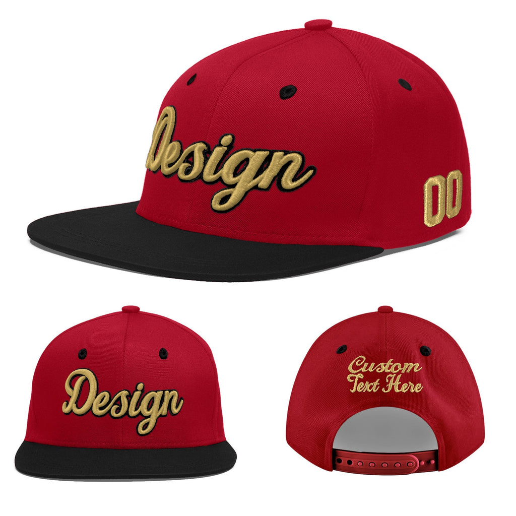 Custom Red Black 3D Puff Embroidery Flat Embroidery Casual Sport Baseball Cap