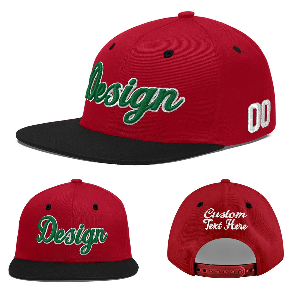 Custom Red Black 3D Puff Embroidery Flat Embroidery Casual Sport Baseball Cap