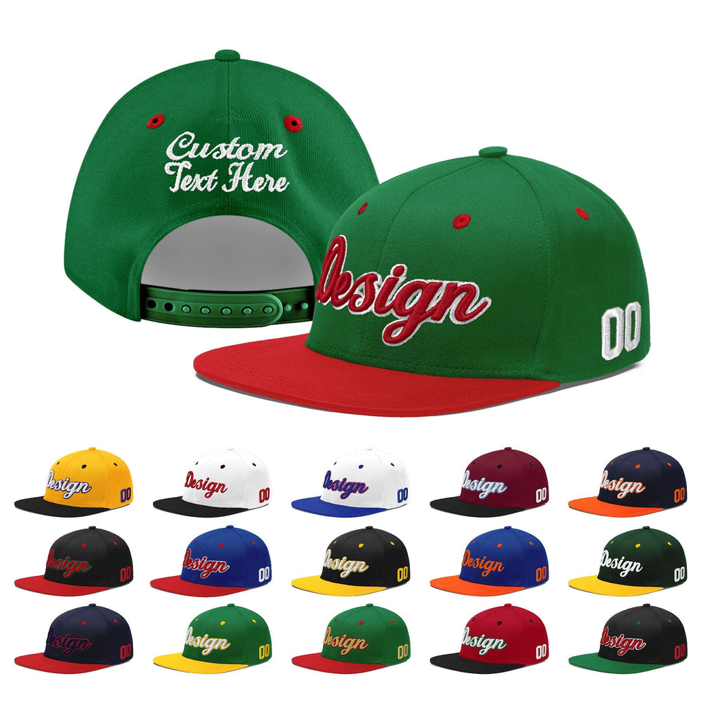 Custom Kelly Green Red 3D Puff Embroidery Flat Embroidery Casual Sport Baseball Cap