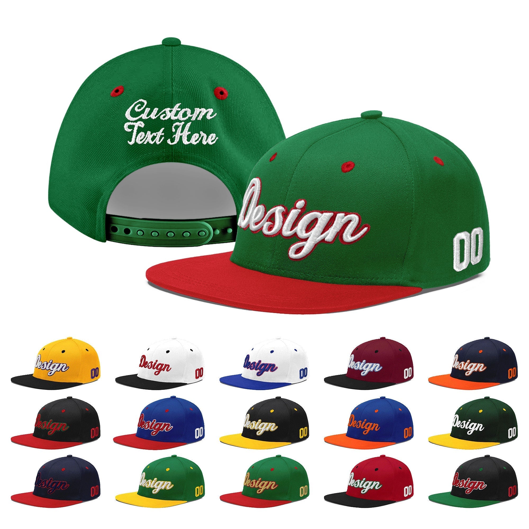 Custom Kelly Green Red 3D Puff Embroidery Flat Embroidery Casual Sport Baseball Cap