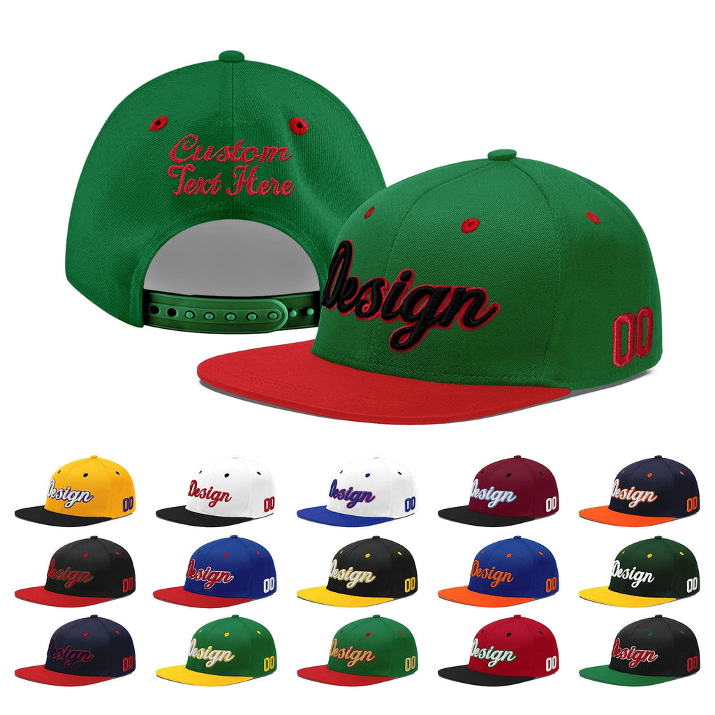 Custom Kelly Green Red 3D Puff Embroidery Flat Embroidery Casual Sport Baseball Cap