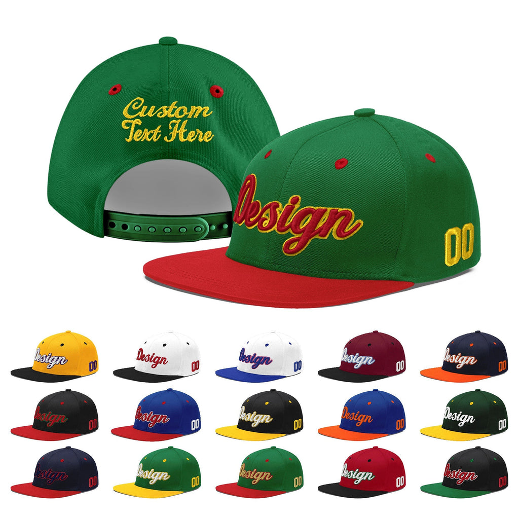 Custom Kelly Green Red 3D Puff Embroidery Flat Embroidery Casual Sport Baseball Cap
