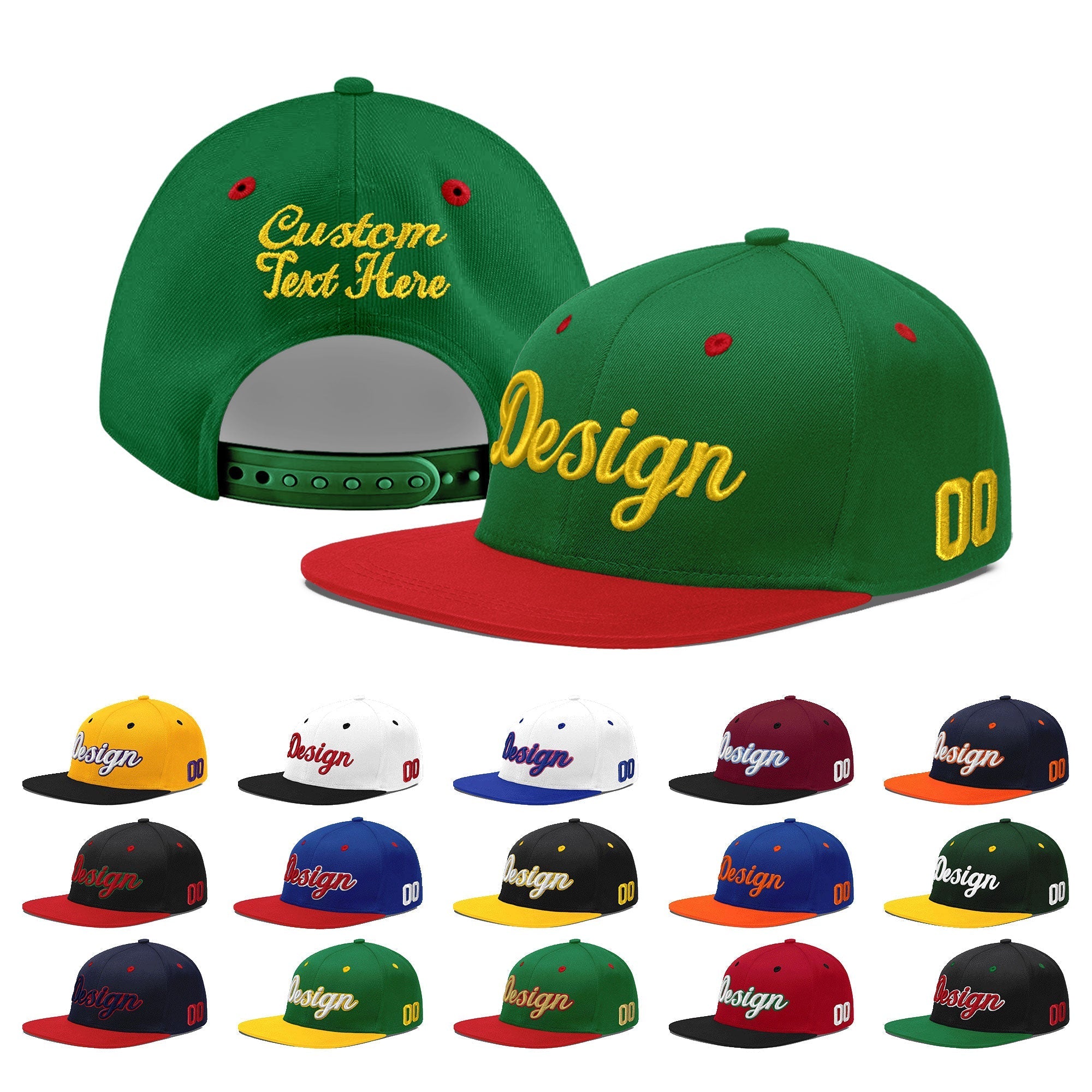 Custom Kelly Green Red 3D Puff Embroidery Flat Embroidery Casual Sport Baseball Cap
