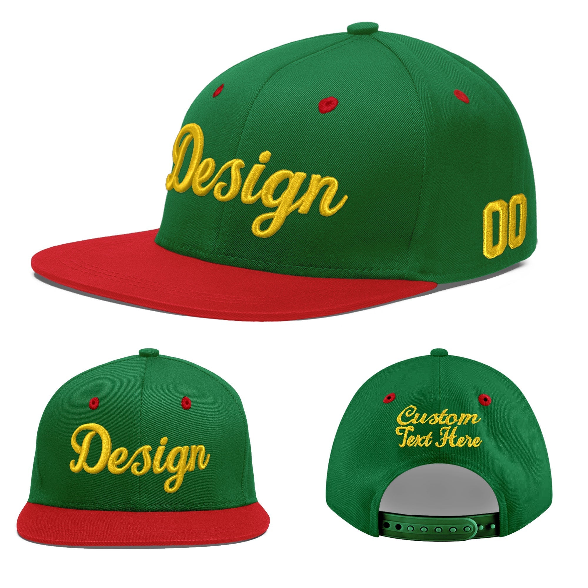 Custom Kelly Green Red 3D Puff Embroidery Flat Embroidery Casual Sport Baseball Cap Main image