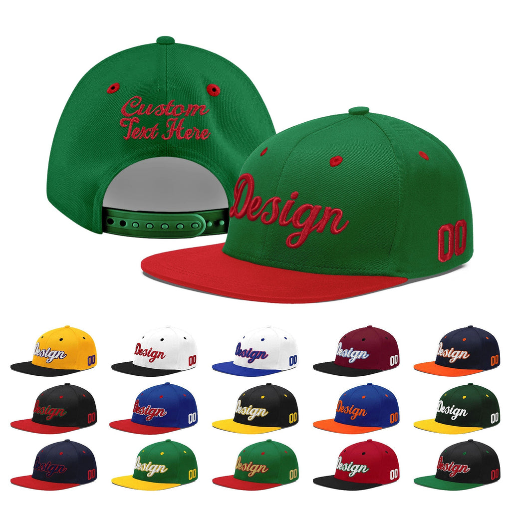 Custom Kelly Green Red 3D Puff Embroidery Flat Embroidery Casual Sport Baseball Cap