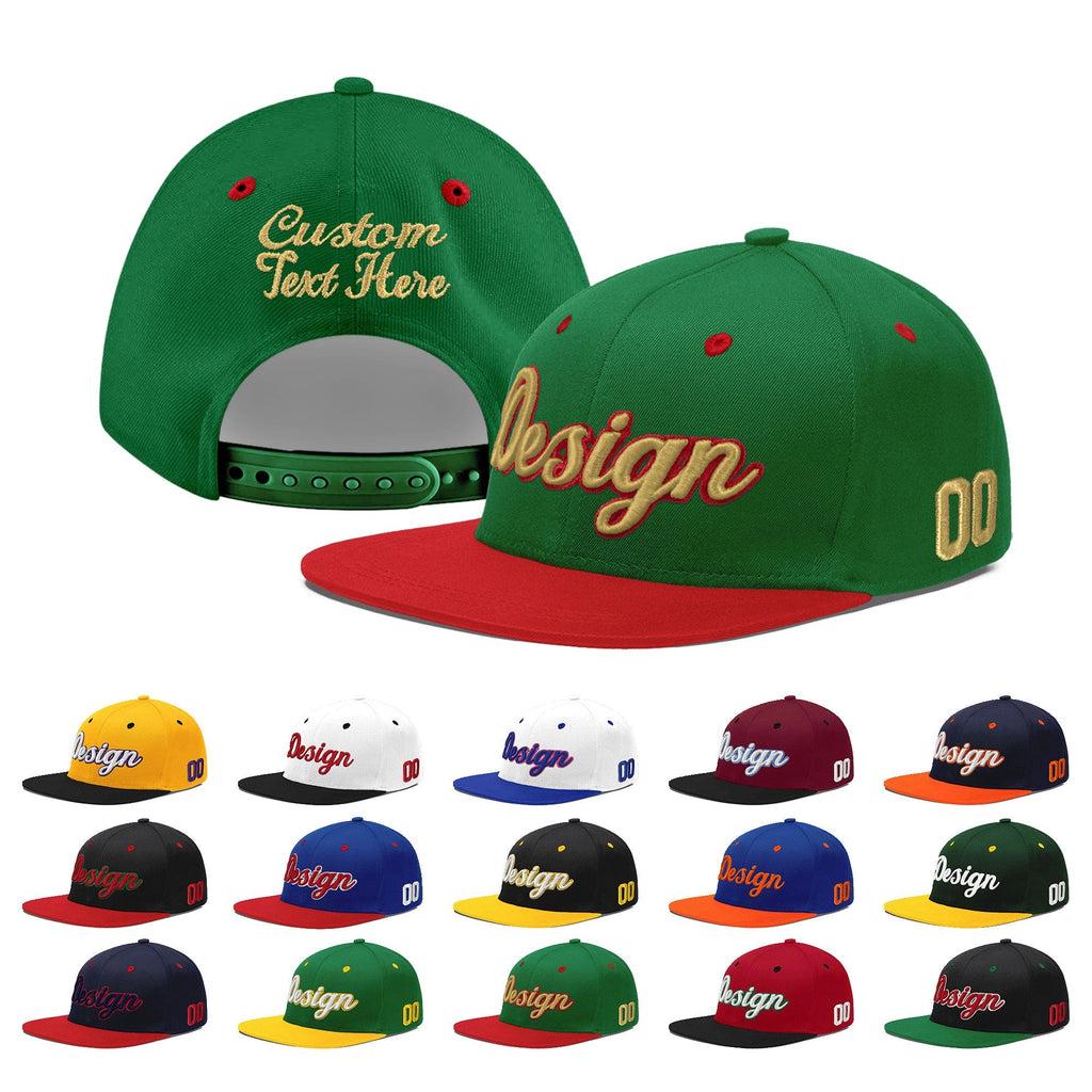 Custom Kelly Green Red 3D Puff Embroidery Flat Embroidery Casual Sport Baseball Cap