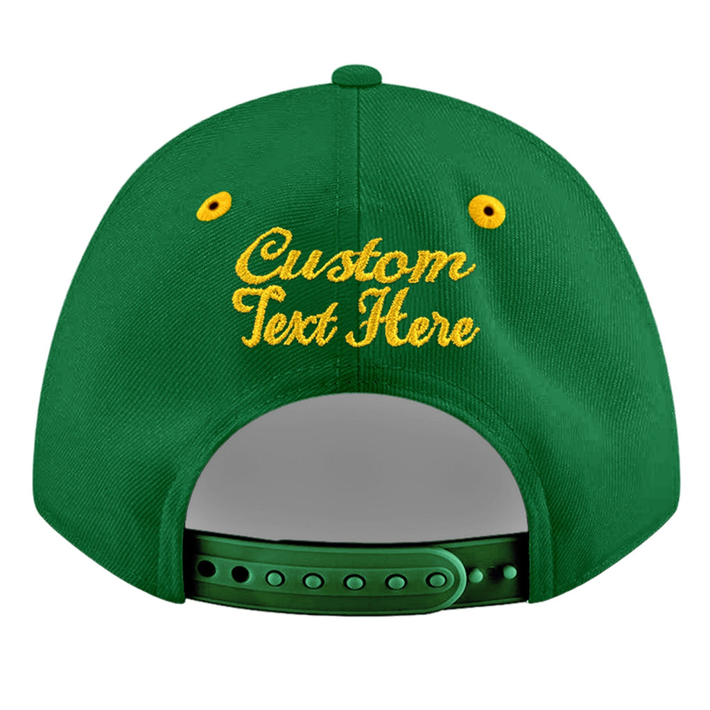 Custom Kelly Green Gold 3D Puff Embroidery Flat Embroidery Casual Sport Baseball Cap