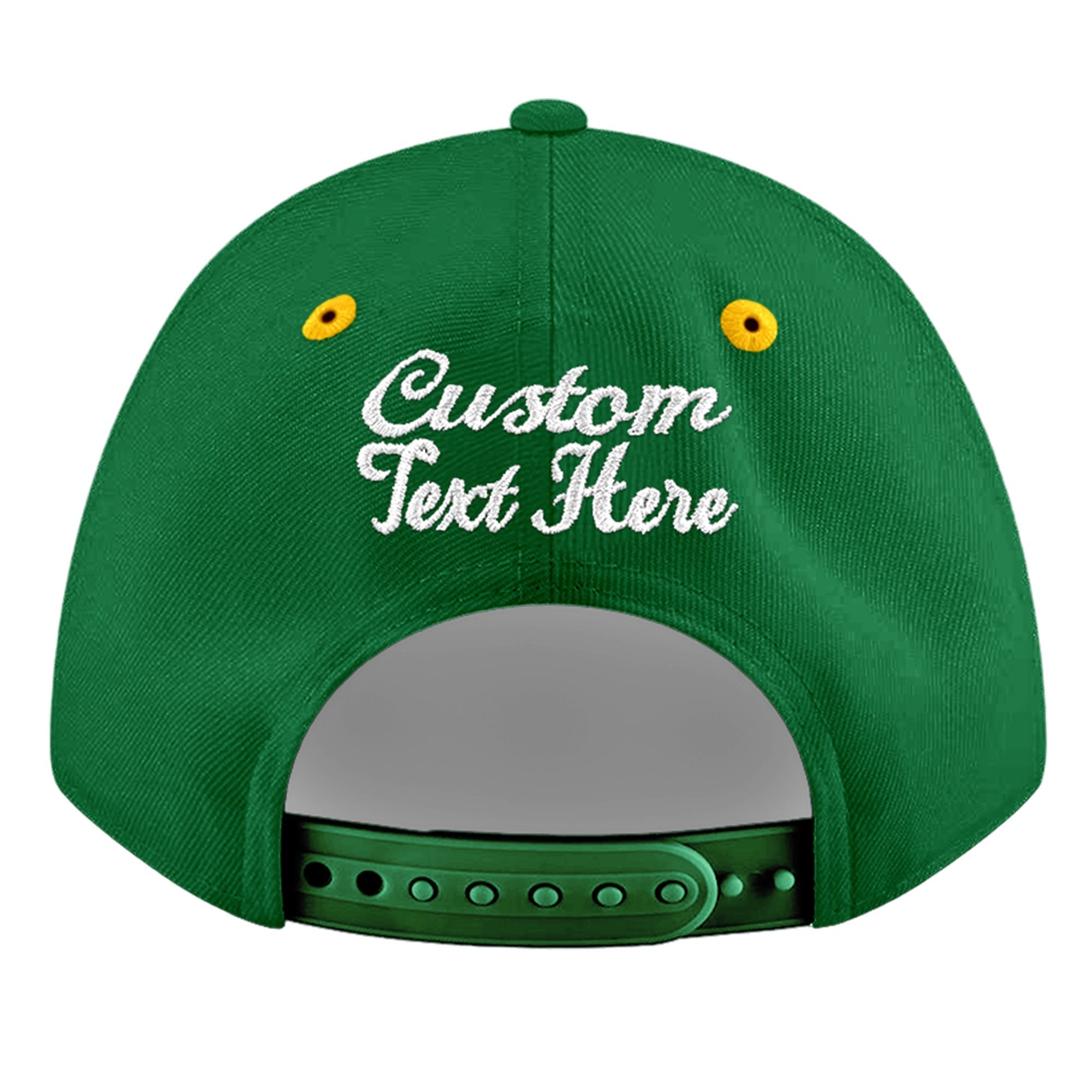 Custom Kelly Green Gold 3D Puff Embroidery Flat Embroidery Casual Sport Baseball Cap