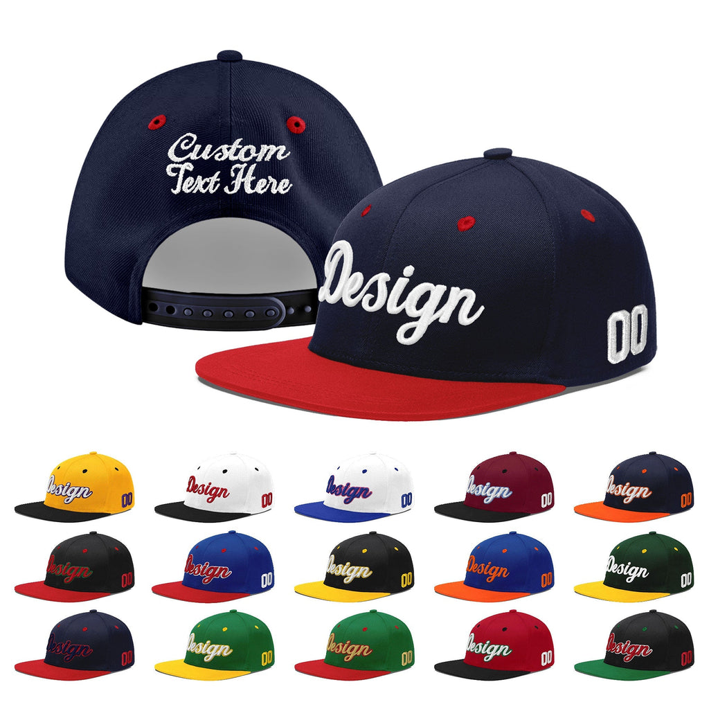 Custom Navy Red 3D Puff Embroidery Flat Embroidery Casual Sport Baseball Cap