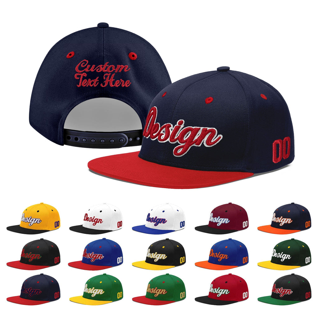 Custom Navy Red 3D Puff Embroidery Flat Embroidery Casual Sport Baseball Cap