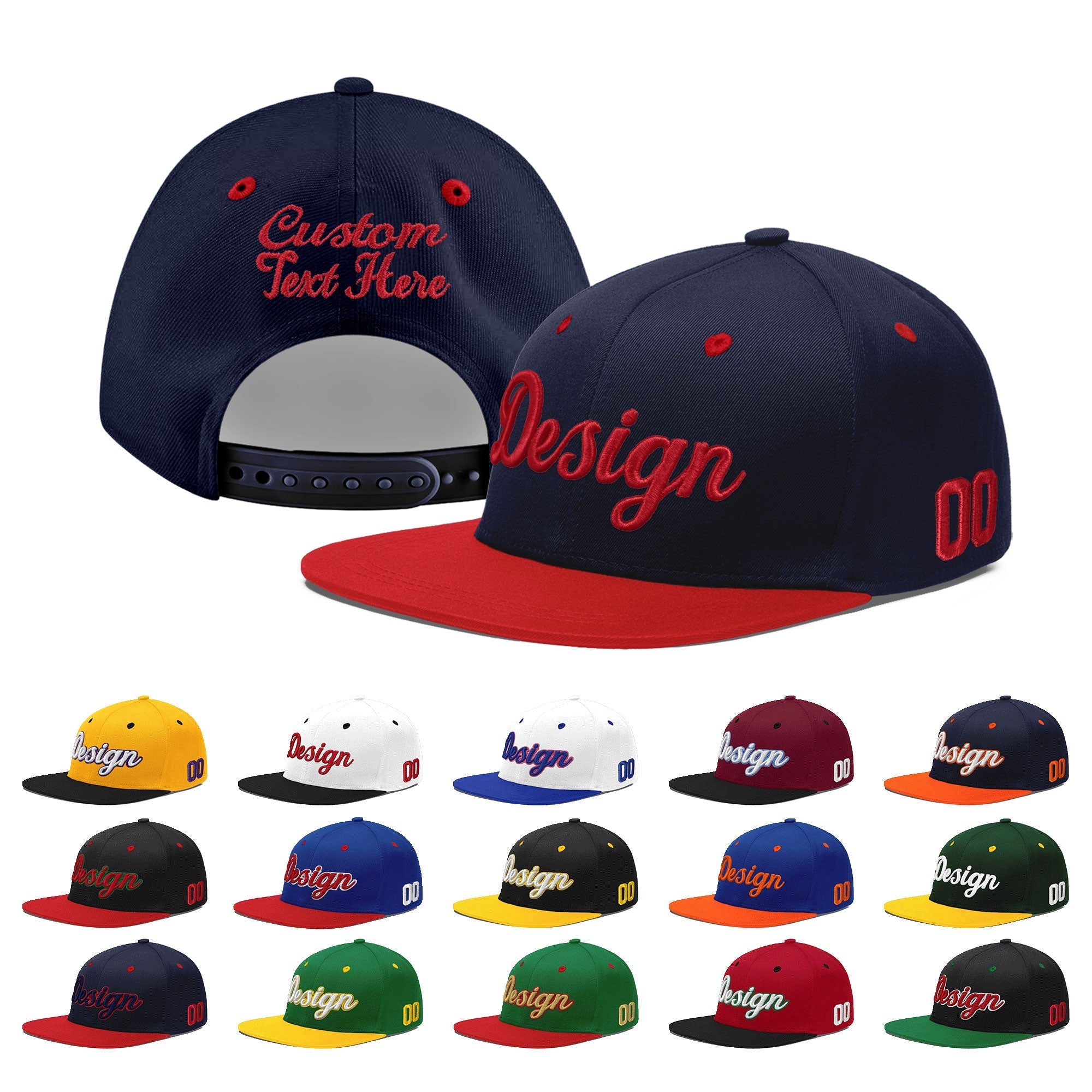 Custom Navy Red 3D Puff Embroidery Flat Embroidery Casual Sport Baseball Cap
