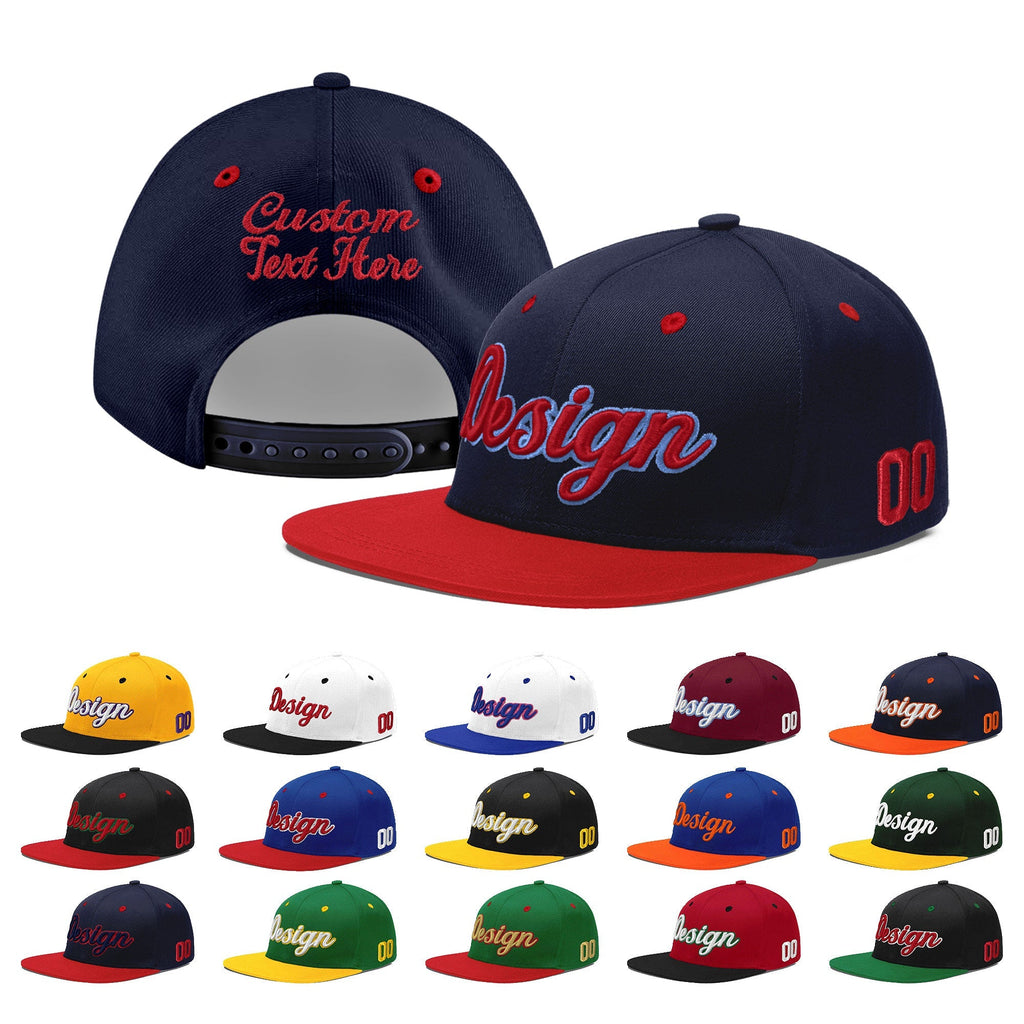 Custom Navy Red 3D Puff Embroidery Flat Embroidery Casual Sport Baseball Cap